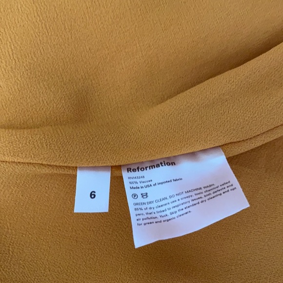 Reformation Gracie Ruched Sleeve Dress In mustard - Picture 8 of 8